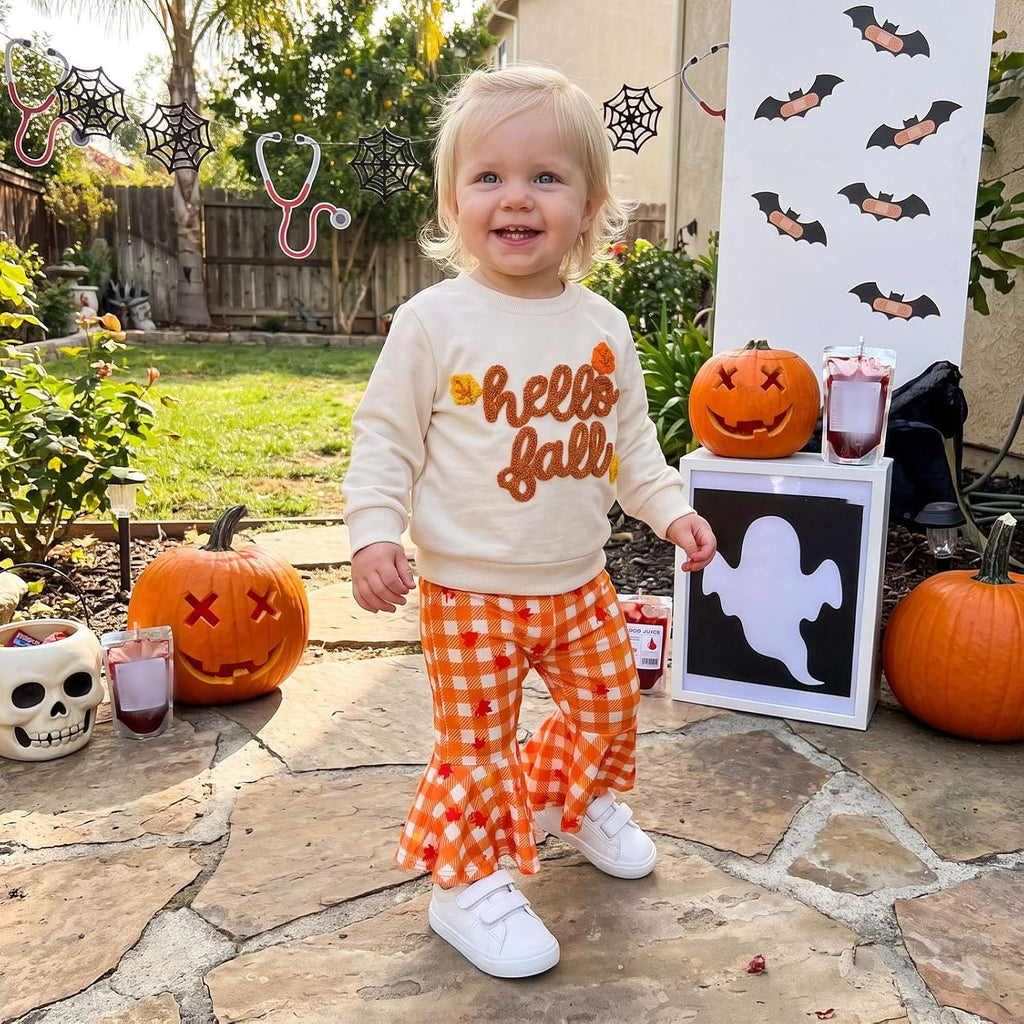 Toddler Baby Girl Fall Outfits Crewneck Sweatshirt Flare Pants Set