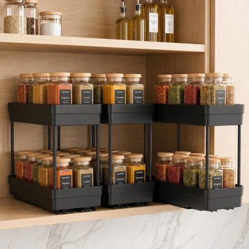 Pull Out Spice Rack, 3 Pack 2-Tier Cabinet Organizer, Black