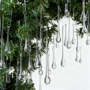 Handmade Glass Crystal Teardrop Christmas Ornaments, Clear Decor - Set of 64