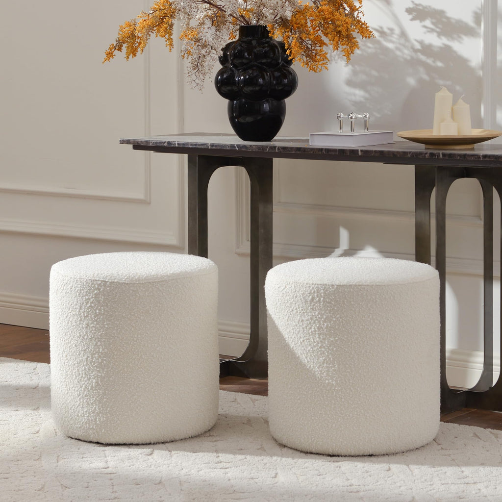 Modern Round Boucle Ottoman Set of 2 (18" Dx 18" W x 18" H)