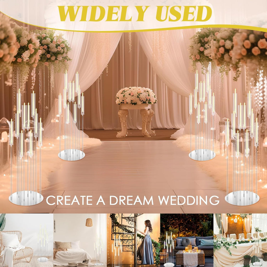 4 Pcs 10 Arm 46.5 Acrylic Candelabra Table Centerpiece Floor Candelabras Clear Candle Holder with Removable