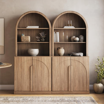 Set of 2 71"Tall Storage Cabinet with Arched Hutch, Wooden Sideboard Buffet Cabinet with Adjustable Shelves for