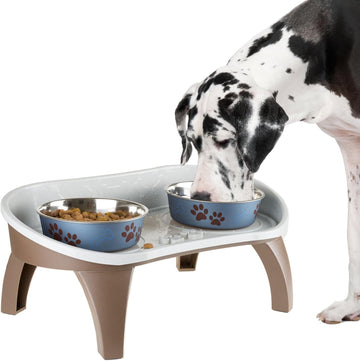 Elevated Pet Feeding Tray - 21′′ x 11′′ x 8.5′′ Raised Dog Bowl Stand with Splash Guard and Non-Skid Feet