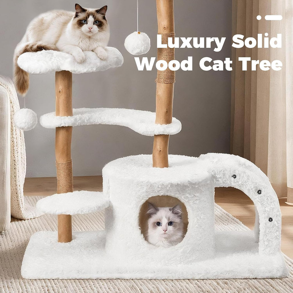 Modern Cat Tree, 45.6" Aesthetic Wood Cat Tree Tower for Large Cats, Luxury Cat Condo with Scratching Posts