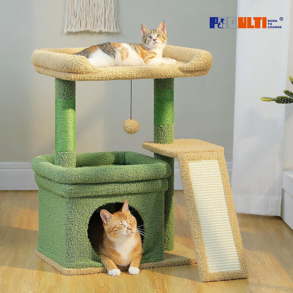 Cat Tree for Small Medium Cats, Green Cat Tower for Indoor Cats