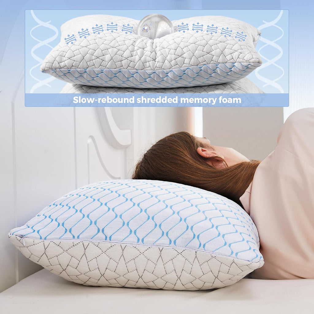 King Size Pillows Set of 2, Shredded Memory Foam Pillows, Cooling Pillow King 2 Pack, Foam Pillow for Sleeping