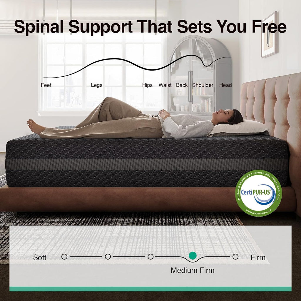 14 Inch Queen Size Gel Memory Foam Mattress for Pressure Relief | 14 Inch Queen Mattress with Green Tea-Infused Foam