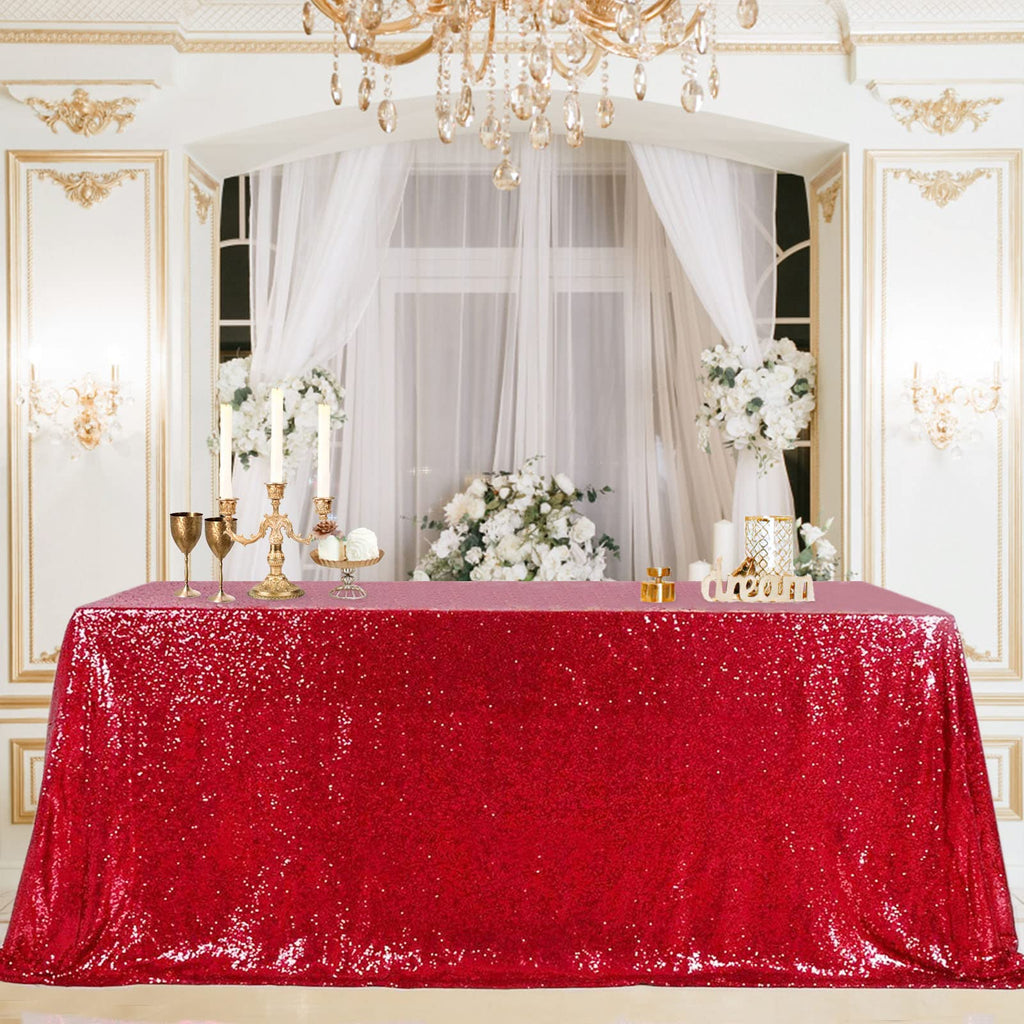 Rectangle Sequin Tablecloth Christmas Red Table Cloth 60x102inch