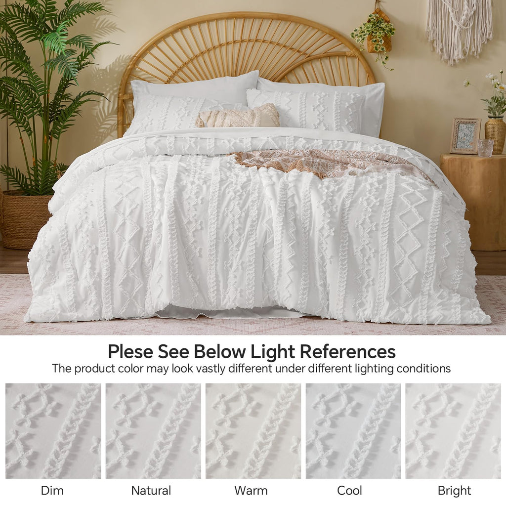 Twin XL Comforter Set 5 Pieces, Boho Bed in a Bag, White