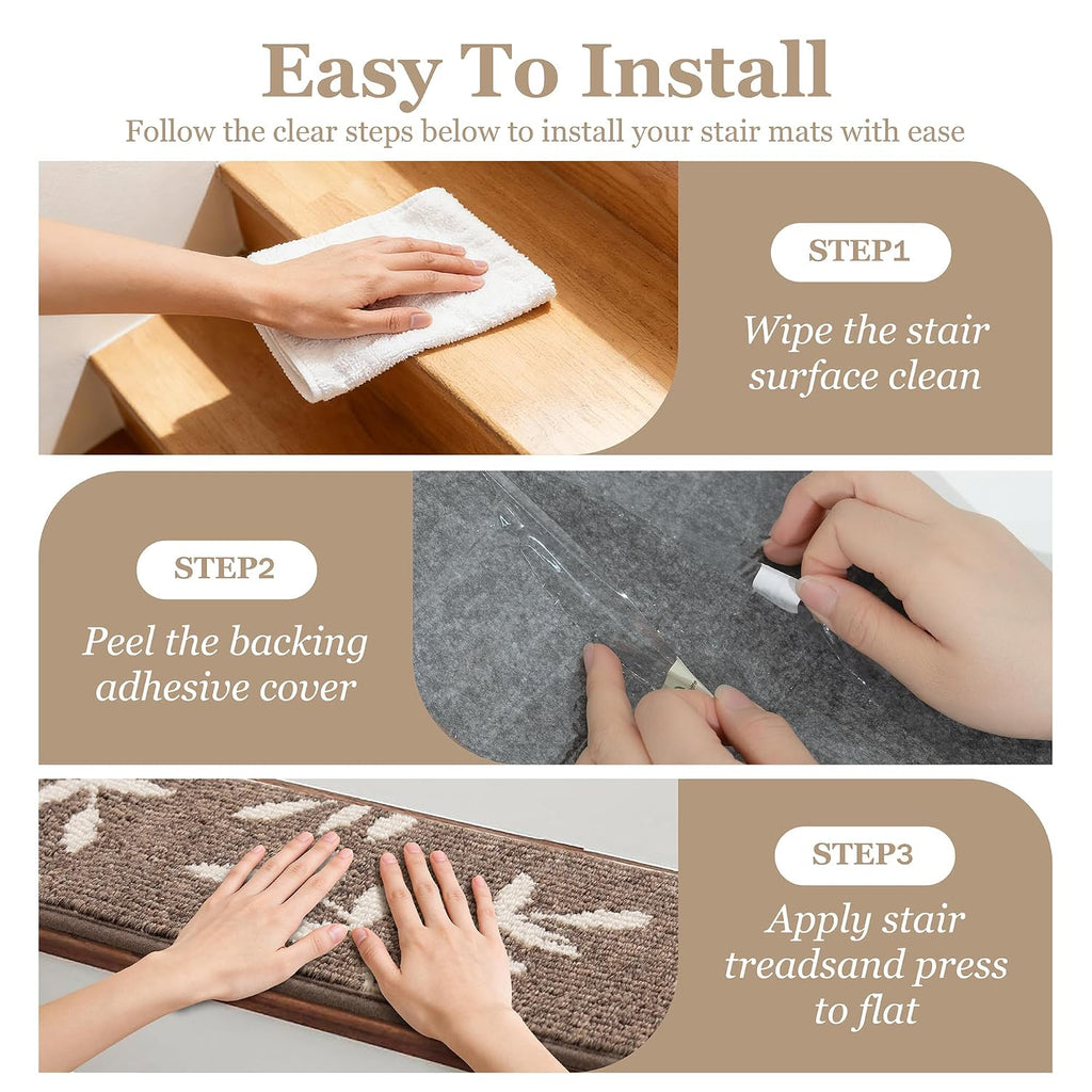 Carpet Stair Treads, Non-Slip Stair Treads for Wooden Steps Indoor | Stair Runner for Pets, Non Skid Staircase Step