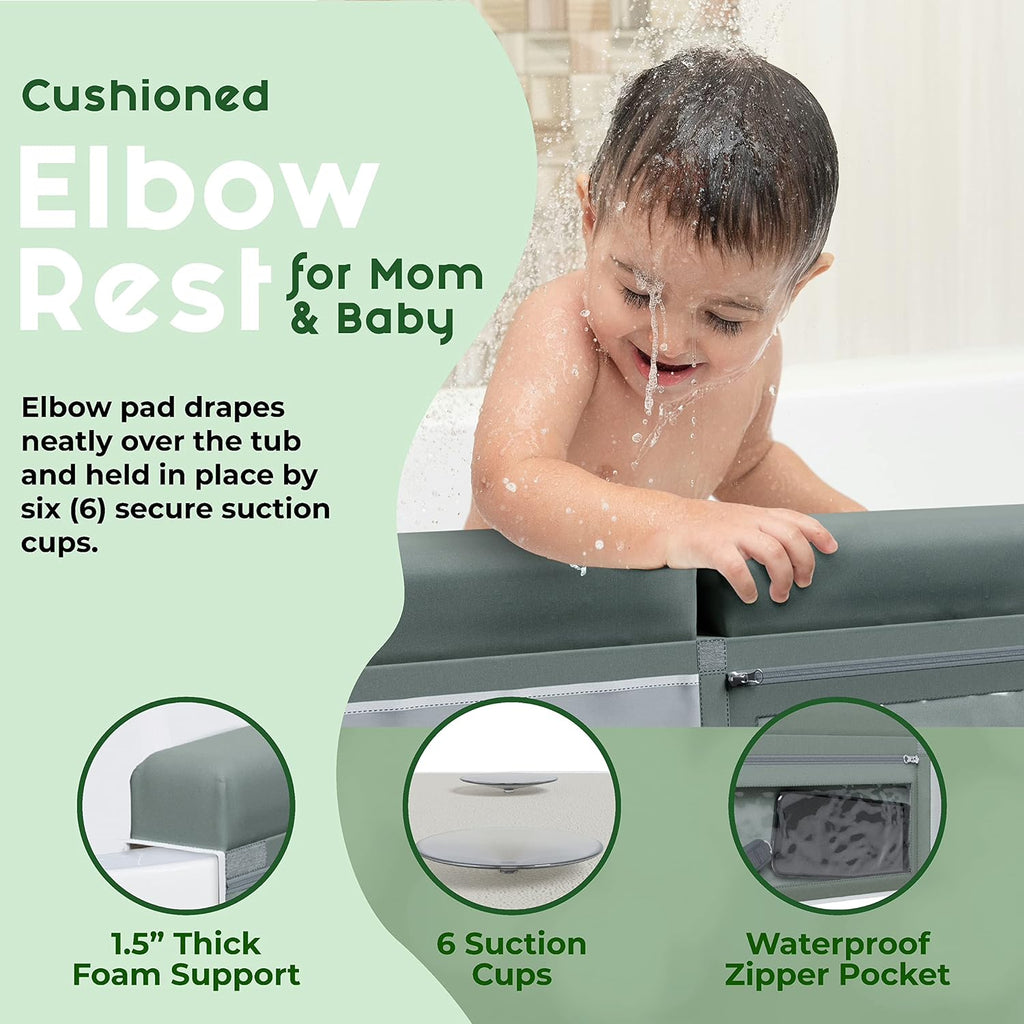 Comfortable Baby Bath Kneeler and Elbow Rest Pad Set - Kneeling Pad Bath Mat with 4 Toy Organizer Pockets,Non-Slip