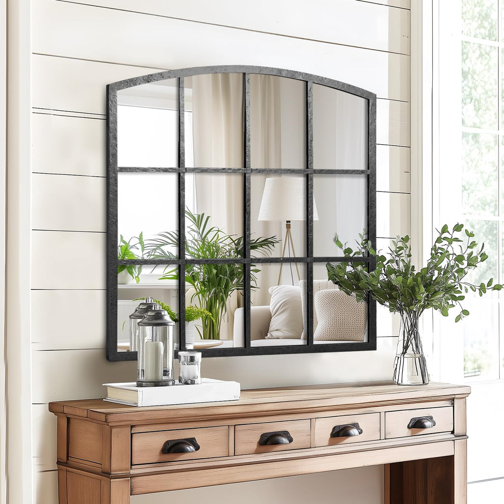Hand-Forged Black Window Pane Mirror, 36" x 36" Decorative Mirror