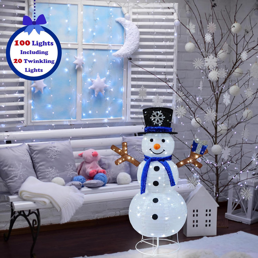 Outdoor Snowman Lighted, Pop-Up Snowman Outdoor Yard Christmas Decorations Prelit 100 Lights, Collapsible Lighted