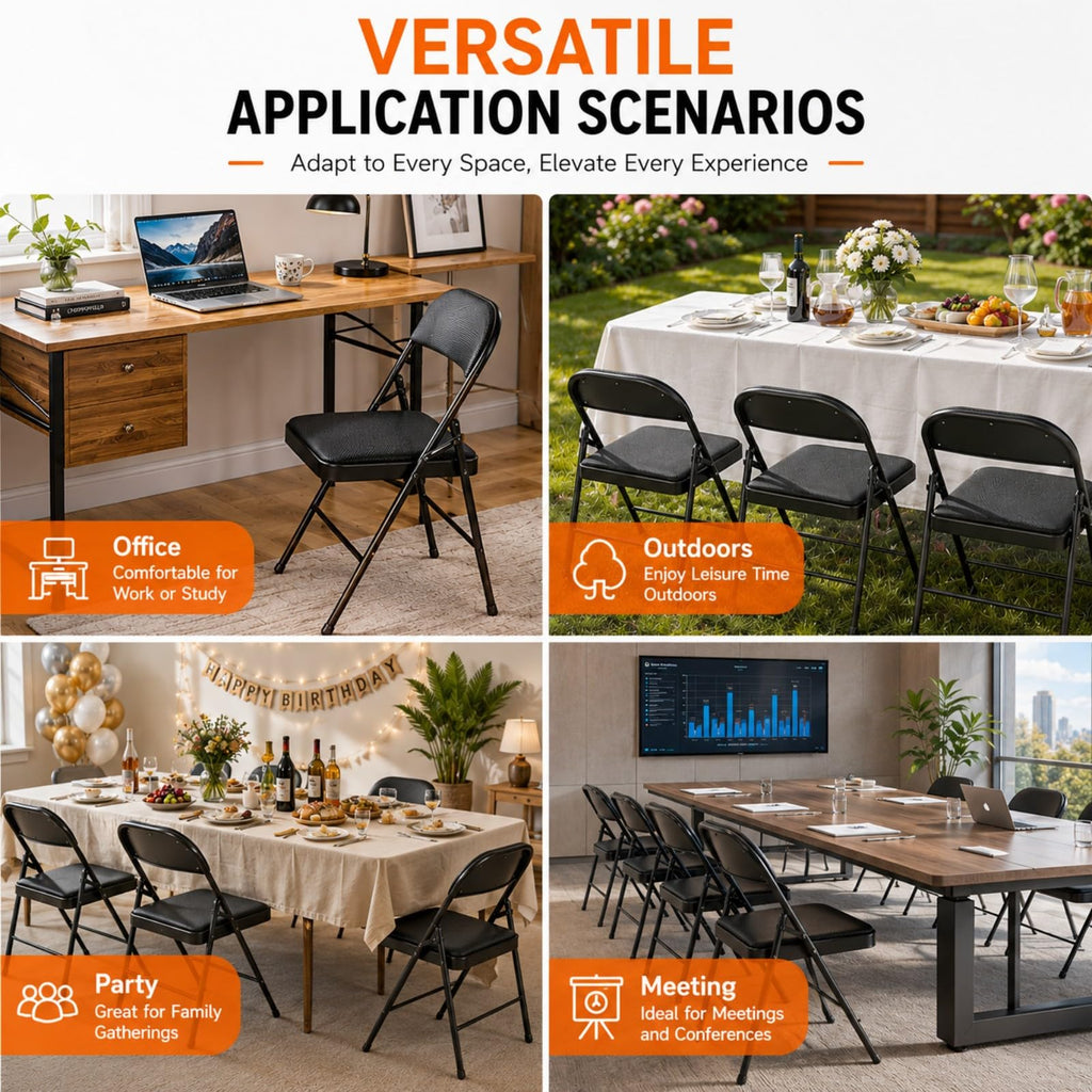 Padded Folding Chairs 10 Pack - Mesh Fabrics Steel Frame, Black
