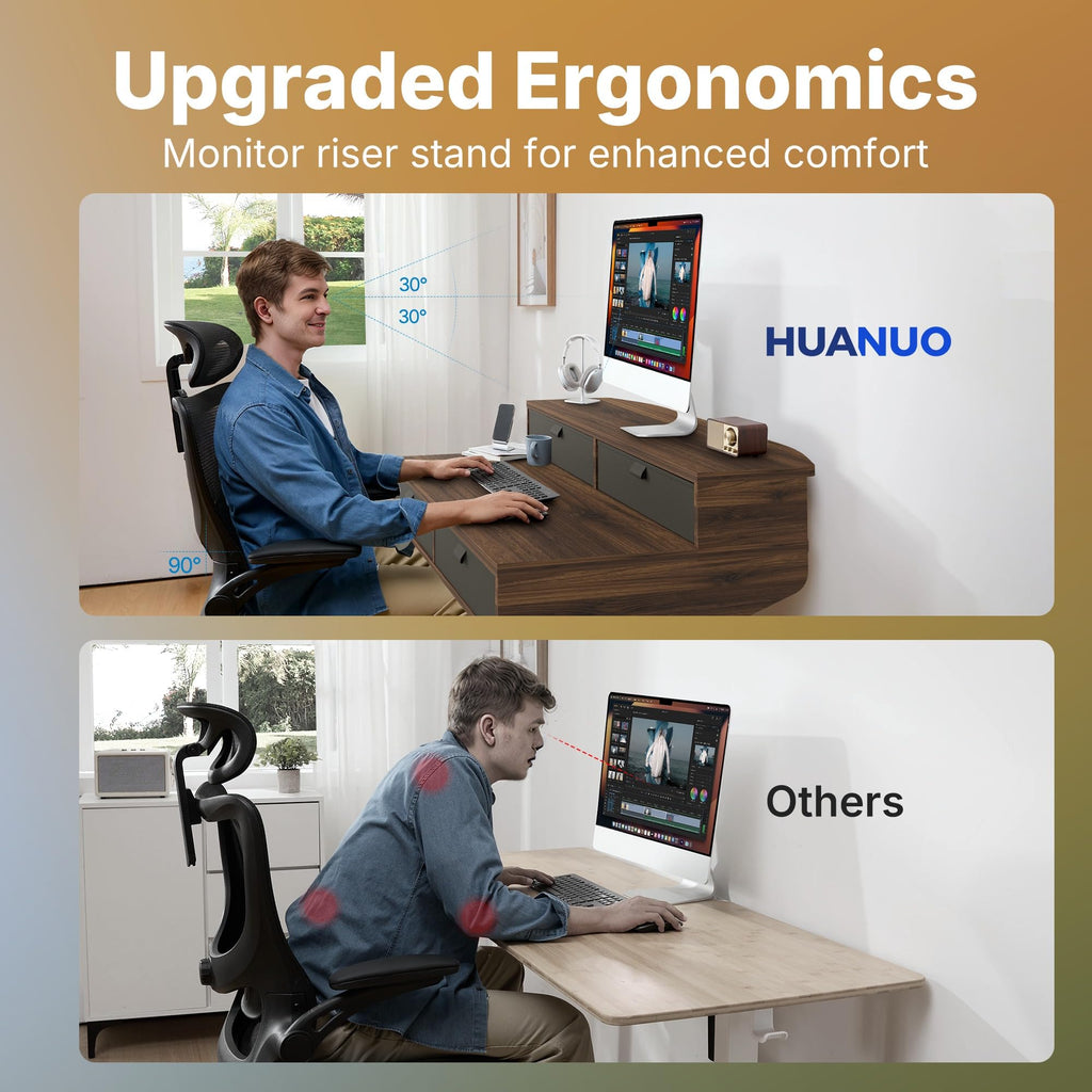 32 x 20 Inch Electric Standing Desk with 4 Drawers, Walnut