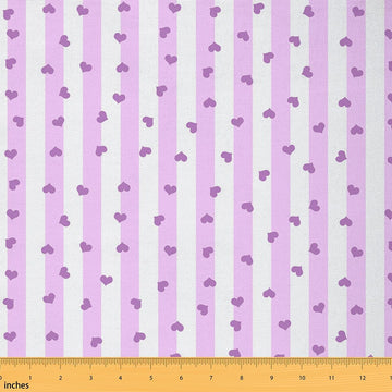Purple Stripes Upholstery Fabric by the Yard Flannel Heart Pattern Waterproof Fabric Not Stretchy Simple Style Lines