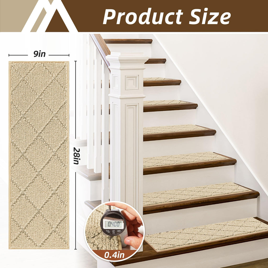 For Wooden Steps Non Slip 9"x28", 7pc, Warm Beige