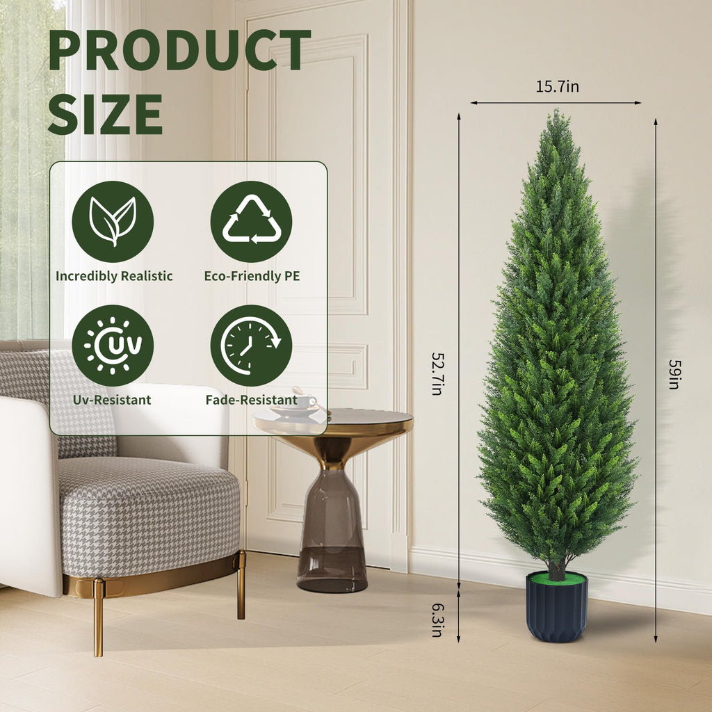 5FT Artificial Cedar Topiary Trees Set of 2 with Planters