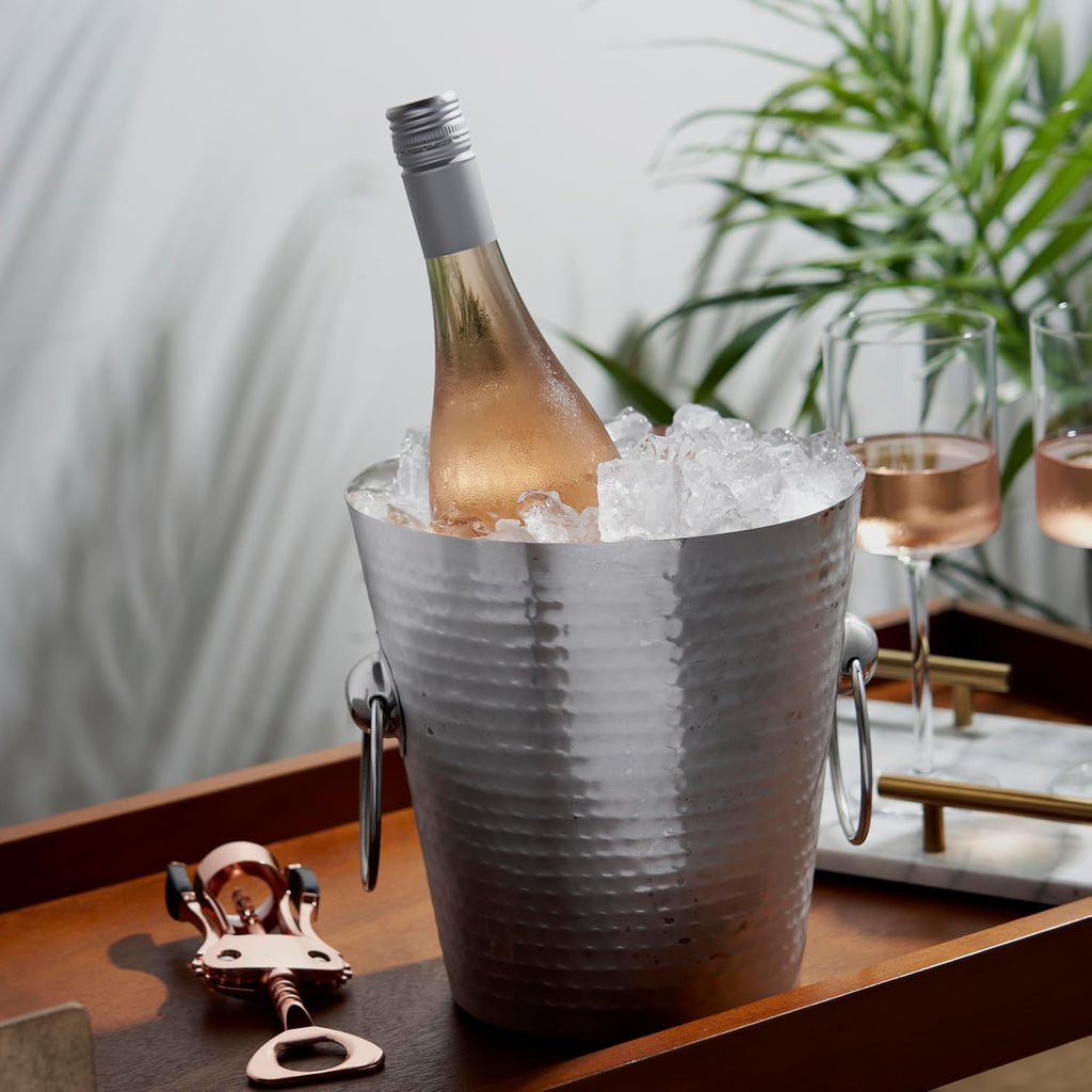 Hammered Metal Ice Bucket, Stainless Steel Beverage Drink Tub With Handles, Champagne, Wine, Beer and Cocktail