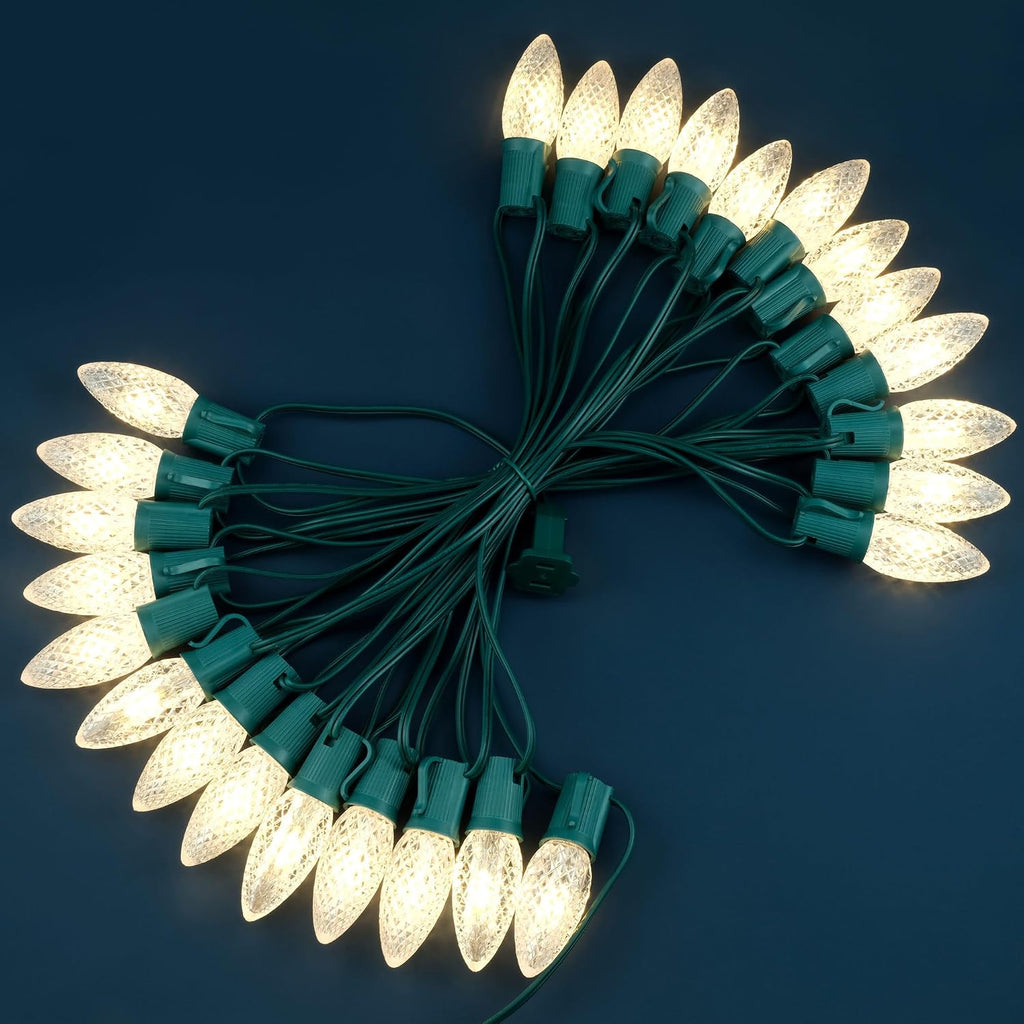 Warm White C9 Christmas String Lights, 25 ft 25 LED Faceted Bulbs