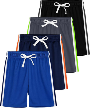 4 Pack Boys Athletic Shorts Mesh Basketball Soccer Quick Dry Short