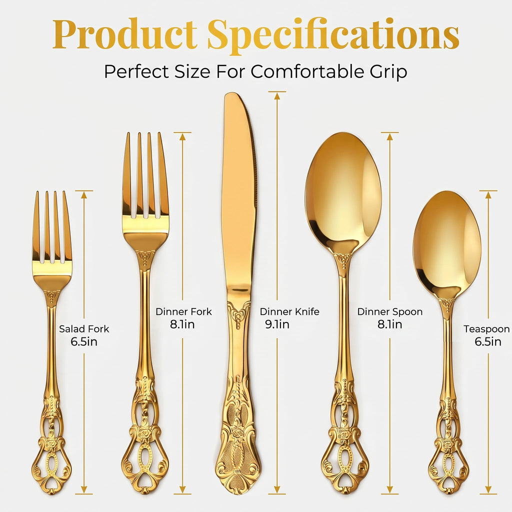 Silverware Set, 30 Pieces Retro Royal Silverware Set for 6, Anti-rust Stainless Steel Flatware Set Including Fork