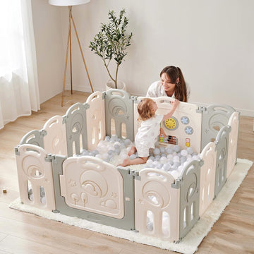 Cloud Castle Large 14-Panel Baby Playpen for Babies Toddlers, Gray | Foldable Safety Play Yard Enclosure and Fence