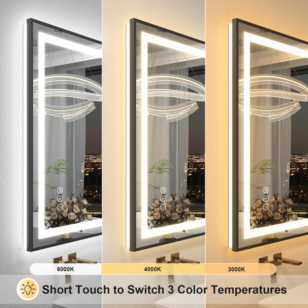 24x36 Black LED Mirror, Lighted Bathroom Mirror with Lights, Frontlit & Backlit Lighted Vanity Mirror, Anti-Fog