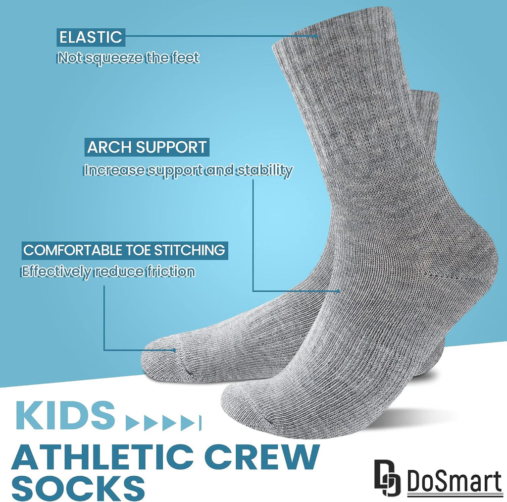 Kids Athletic Crew Socks Boys Girls Classics Cotton School Uniform Childs Sports Breathable Casual Socks 10 Pairs