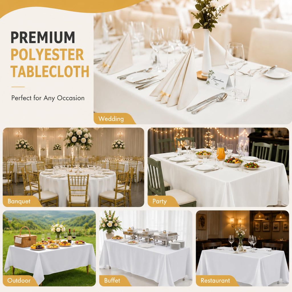 6-Pack 60x102 inch White Table Cloths, Solid Stain and Wrinkle Resistant Oblong Tablecloth, Premium Plain Weave
