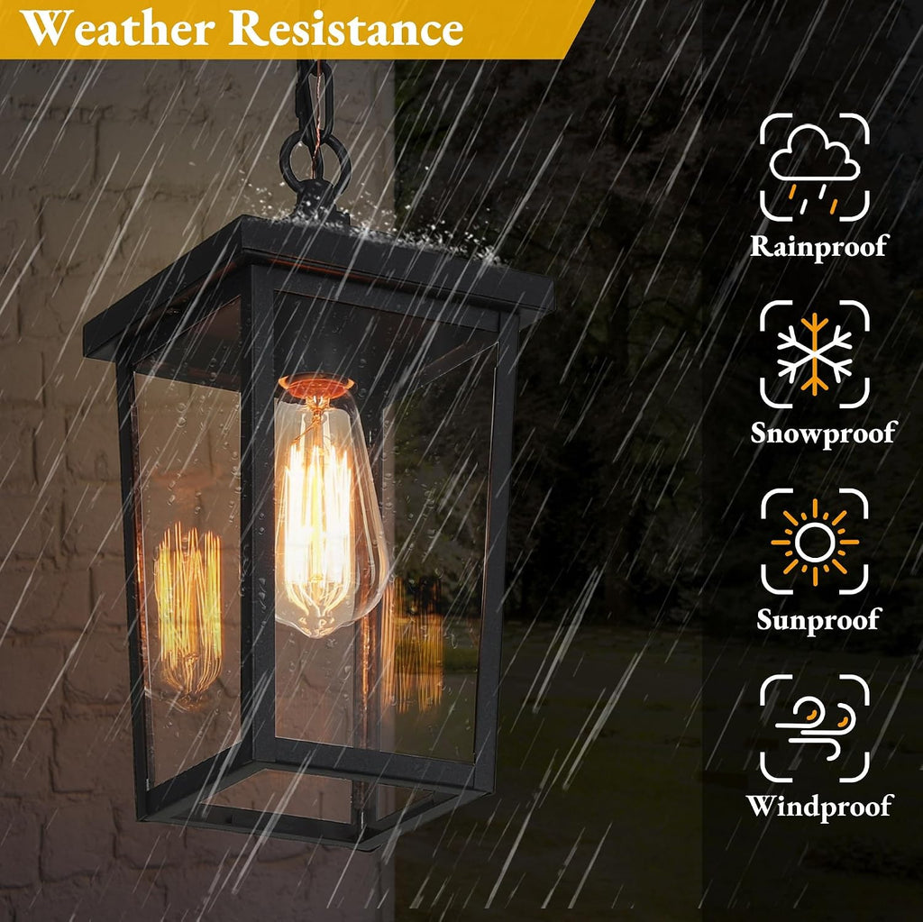Outdoor Pendant Light Fixture, Farmhouse Exterior Anti-Rust Hanging Lights with Adjustable Chain