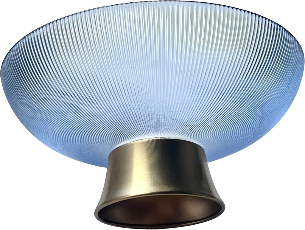 Round Glass Decorative Bowl (Blue), 9.8 Inches Handblown Striped Design Glass Bowl with Rust Resistant Metal