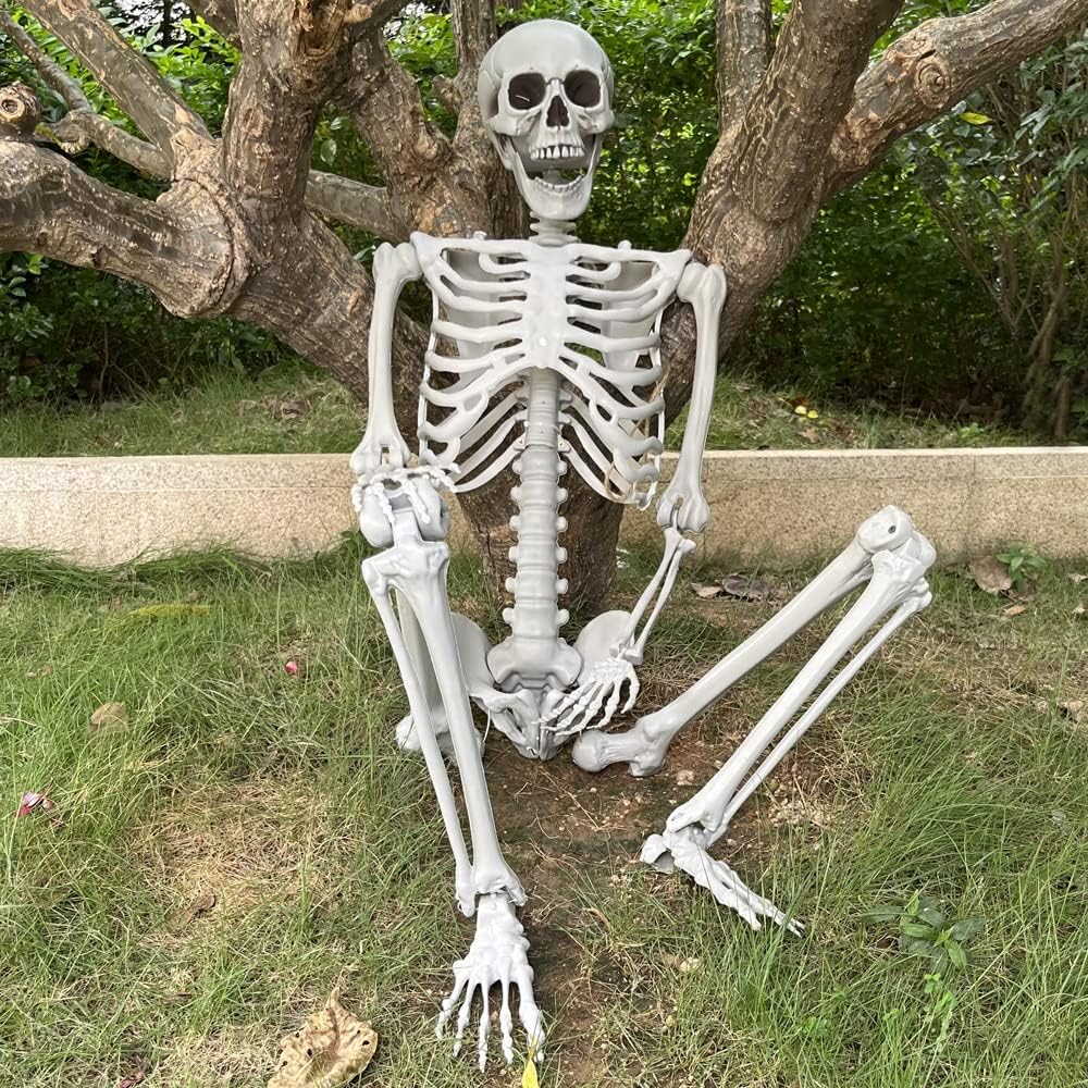 5.4Ft/165cm Halloween Skeleton Full Body Life Size Human Bones with Movable Joints Outdoor Halloween Props Decorations