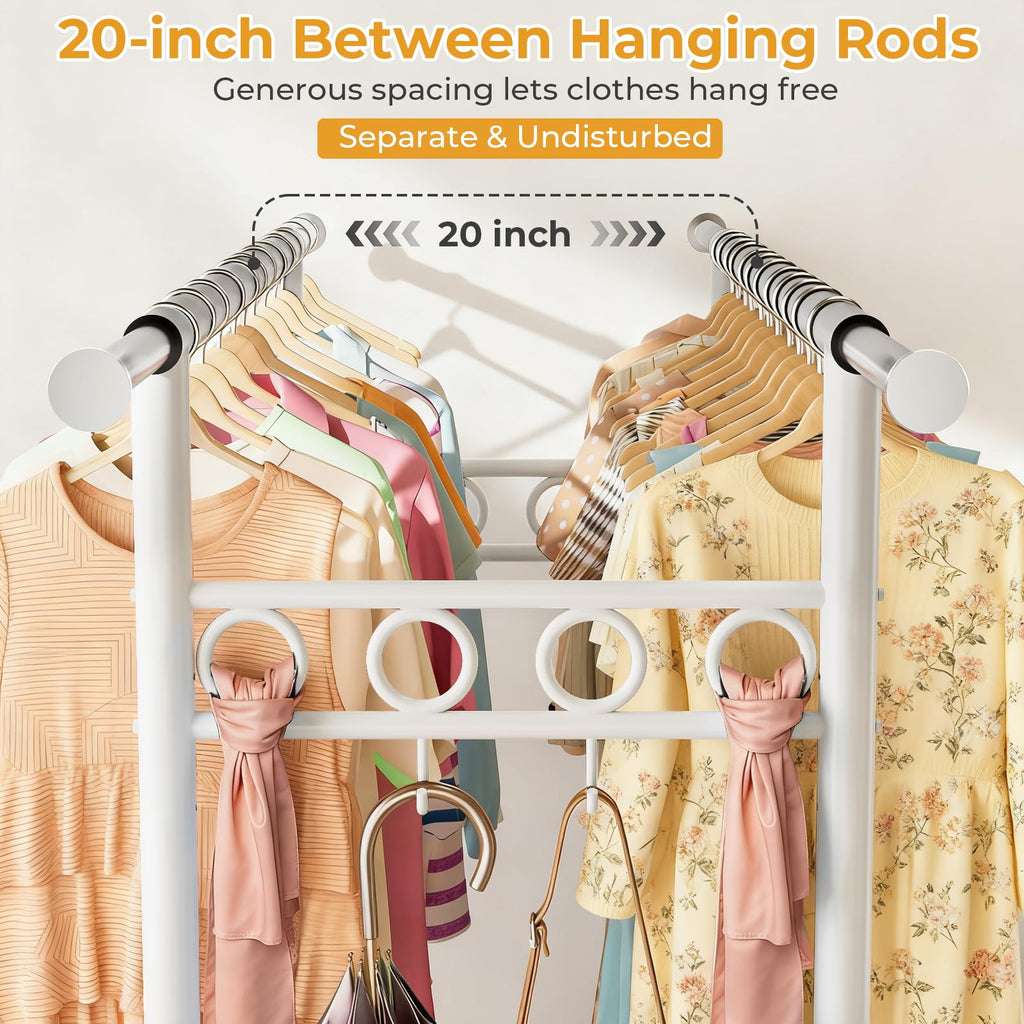 Heavy Duty Clothes Rack Load 1060LBS, Four Rods Rolling Clothing Racks for Hanging Clothes, Rolling Garment Rack With
