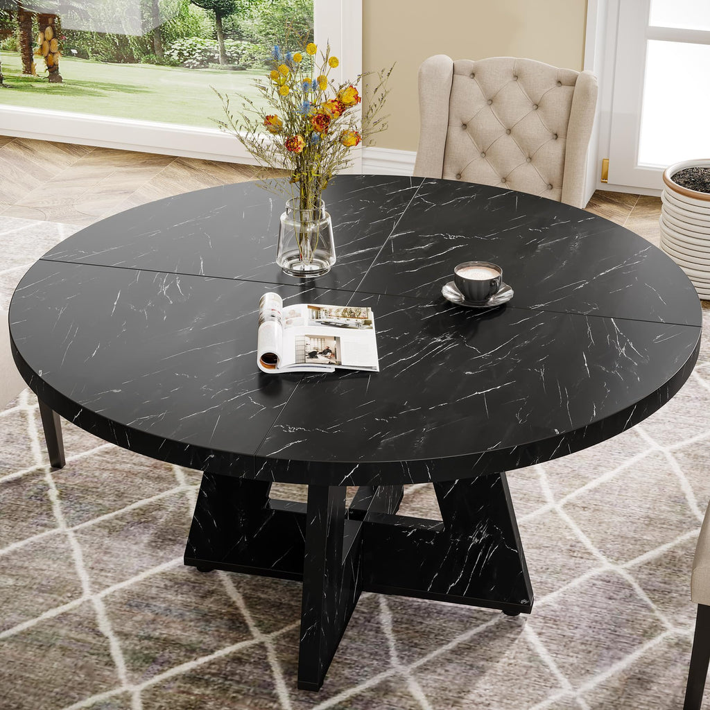 Farmhouse Dining Table, 47 Inch Round Dinner Table for 4, Rustic Round Dining Room Table Dining Room Living Room