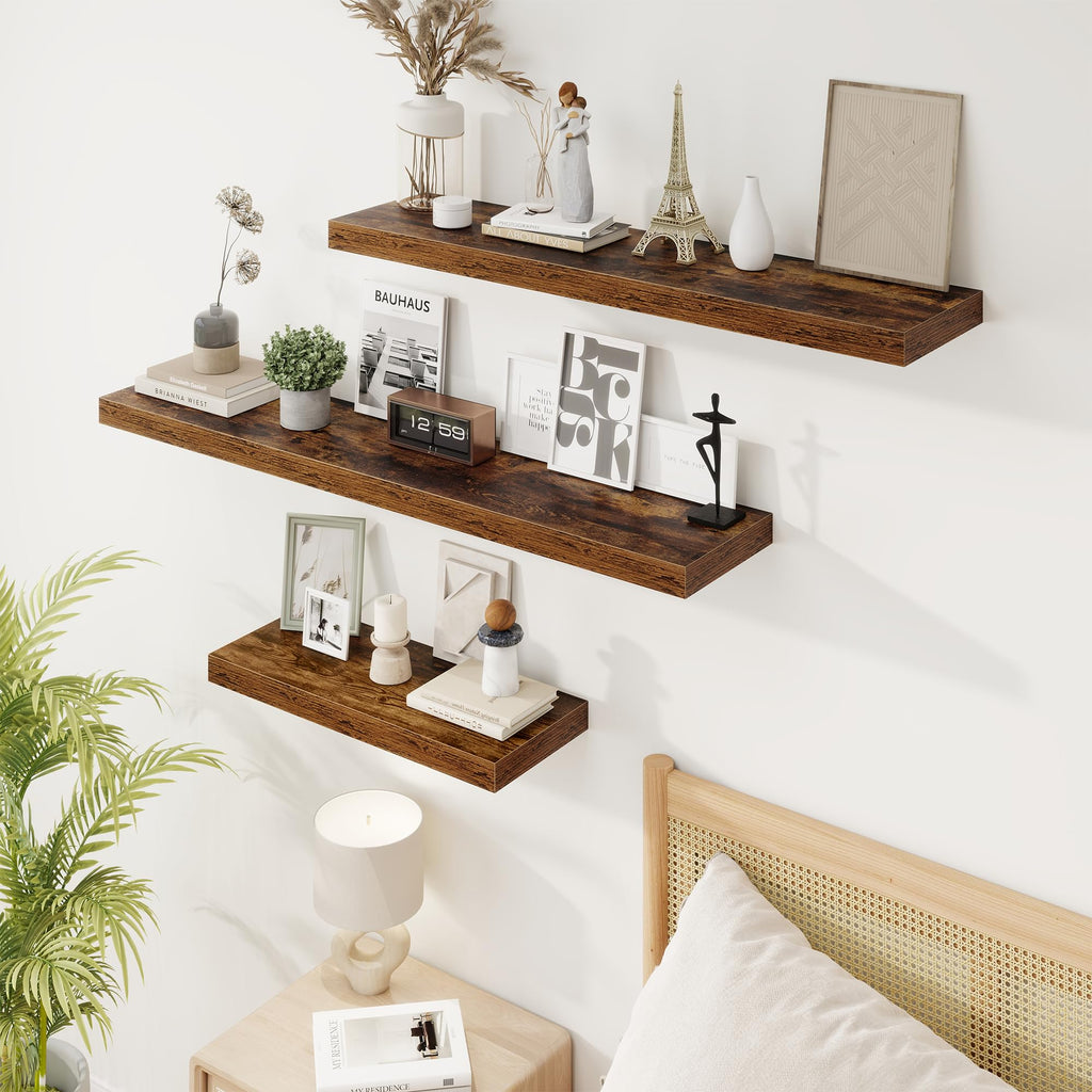 9.25in Depth 36in Floating Shelves, 36x9.25x1.4, Rustic Brown, Set of 2