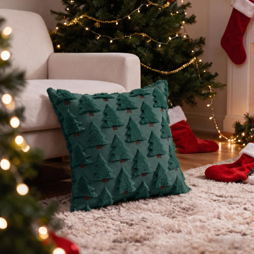 Christmas Throw Pillow Covers 18x18 inch Set of 4 Beige and Green