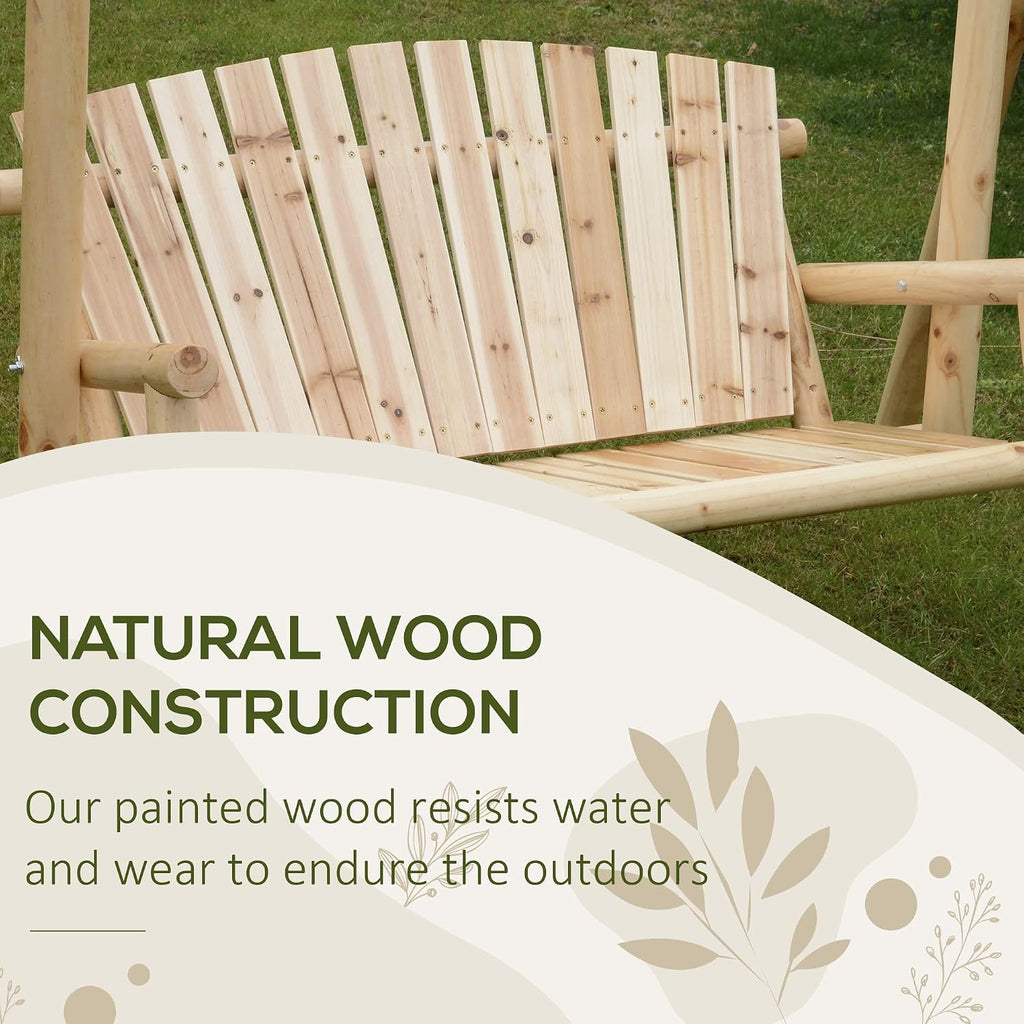 2-Seat Porch Swing w/Stand Wooden Patio Swing Chair Bench Natural | Garden, Poolside, Backyard