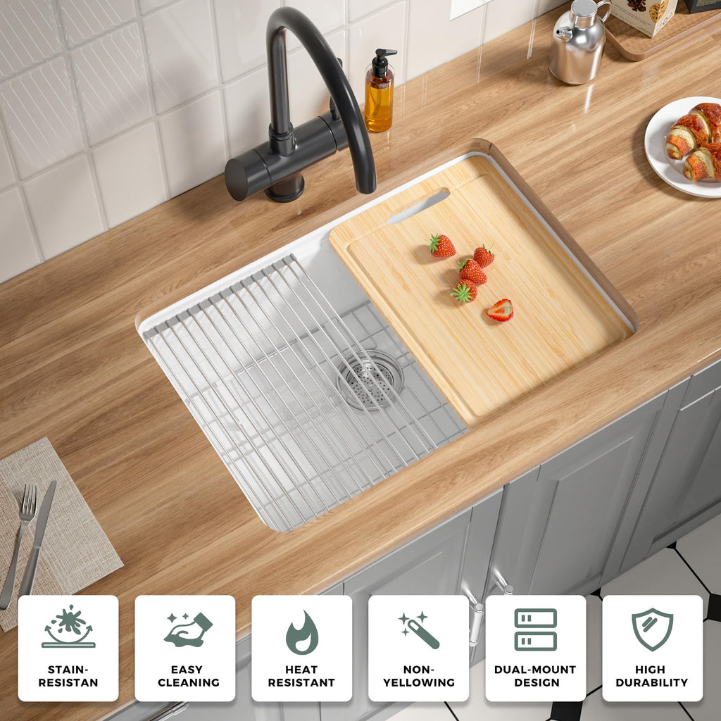 27 Inch Fireclay Undermount & Drop Sink Workstation White