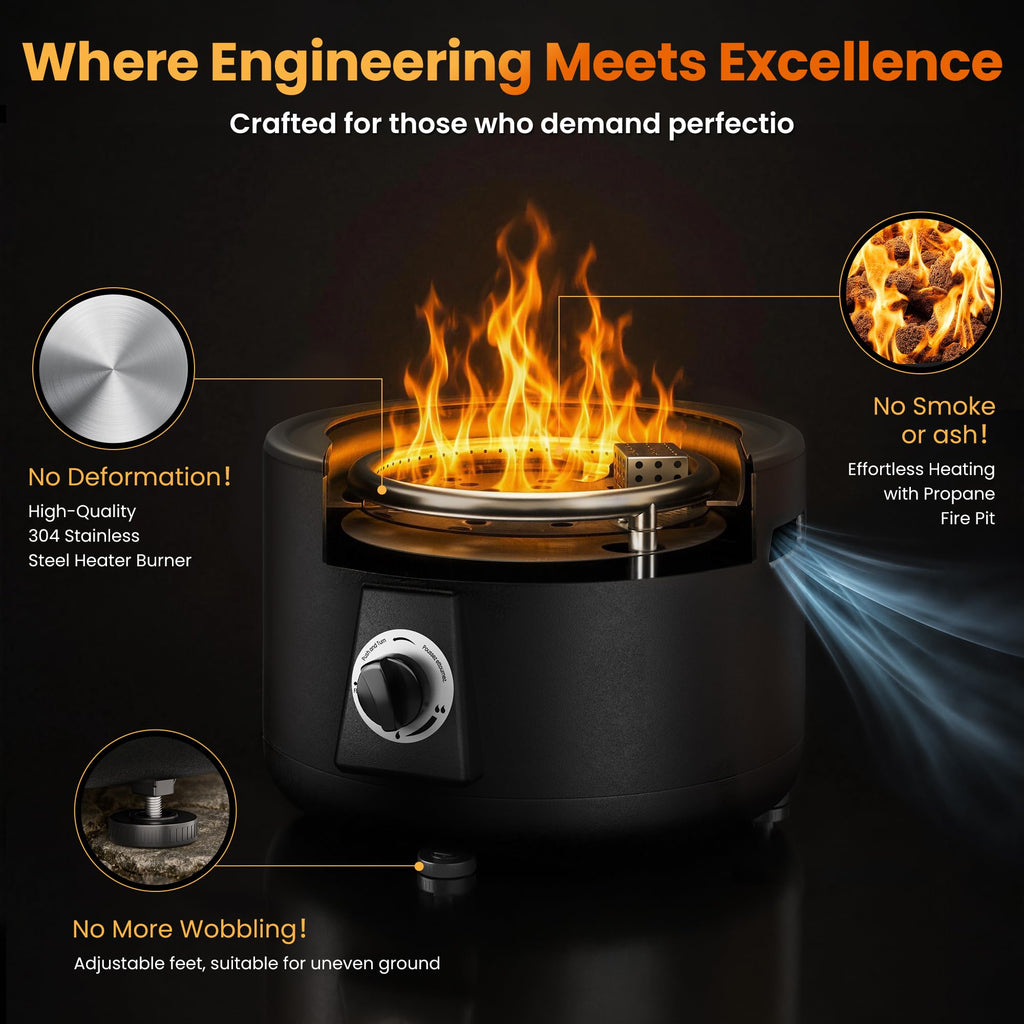 Portable Propane Fire Pit, Outdoor Smokeless Gas Fire Pit, Patio Fire Pit Easy Setup and Storage for
