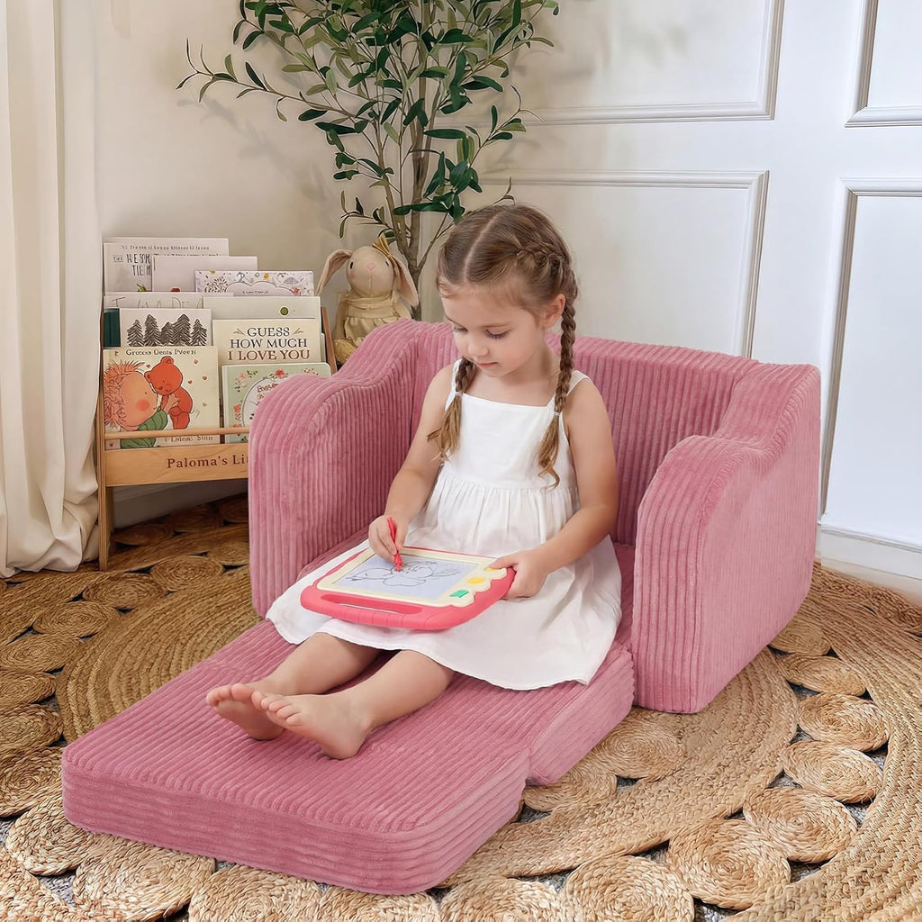 Kids Couch, Pink Corduroy in-1 Fold Out Sofa Chair for Girls
