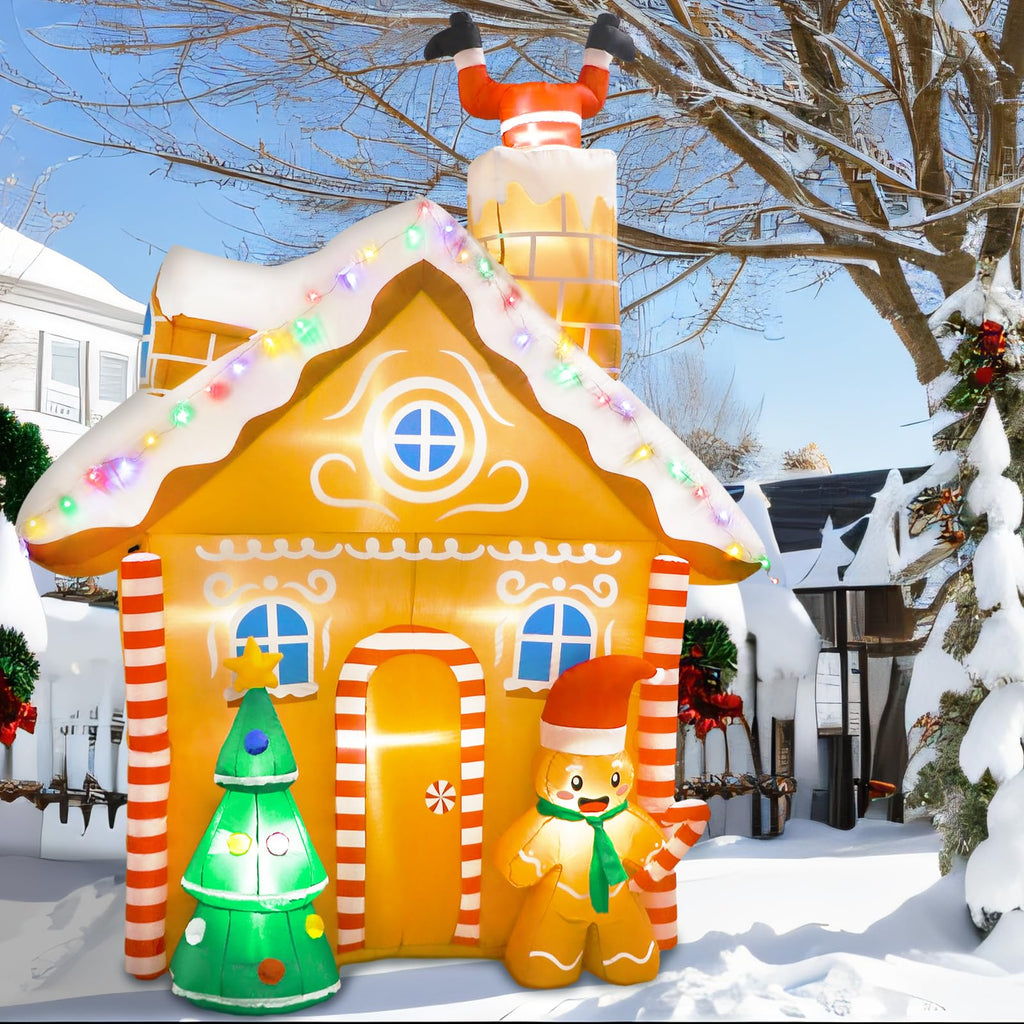 10FT Christmas Inflatables Gingerbread House Decorations, Outdoor Christmas Decorations Built-in LED Gingerbread