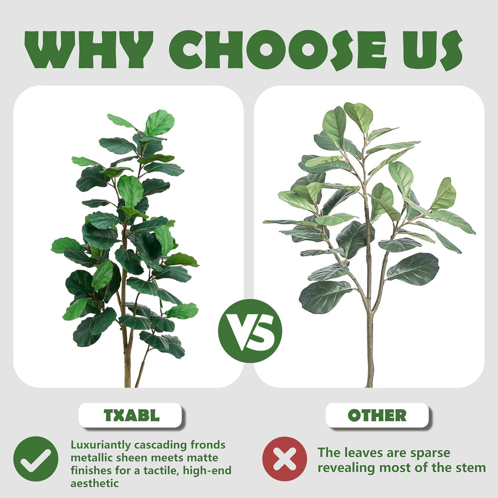 Artificial Fiddle Leaf Fig Tree 6FT, 72 Inch Tall Faux Ficus Lyrata Fake Floor Plant with White Planter & Pebbles