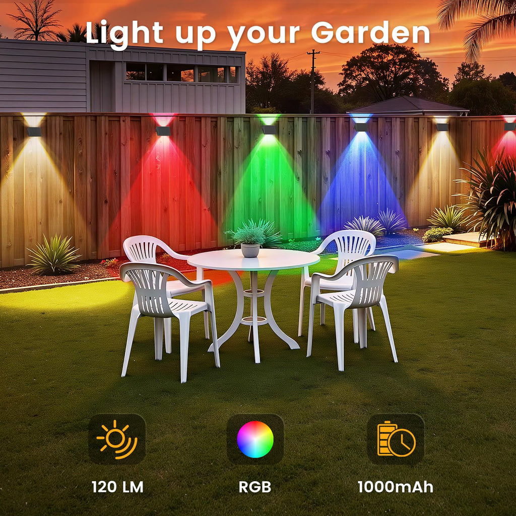 Fence Lights Solar Powered, Multicolor Solar Wall Lights Outdoor Waterproof IP67, Up and Down Solar Fence Lights