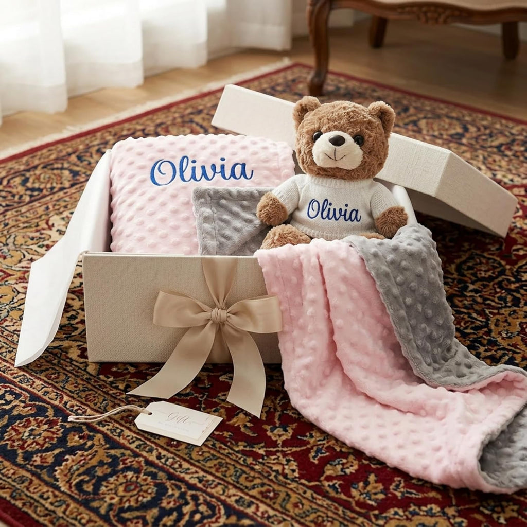 Blanket and Teddy Bear,Custom Boy Gifts Set