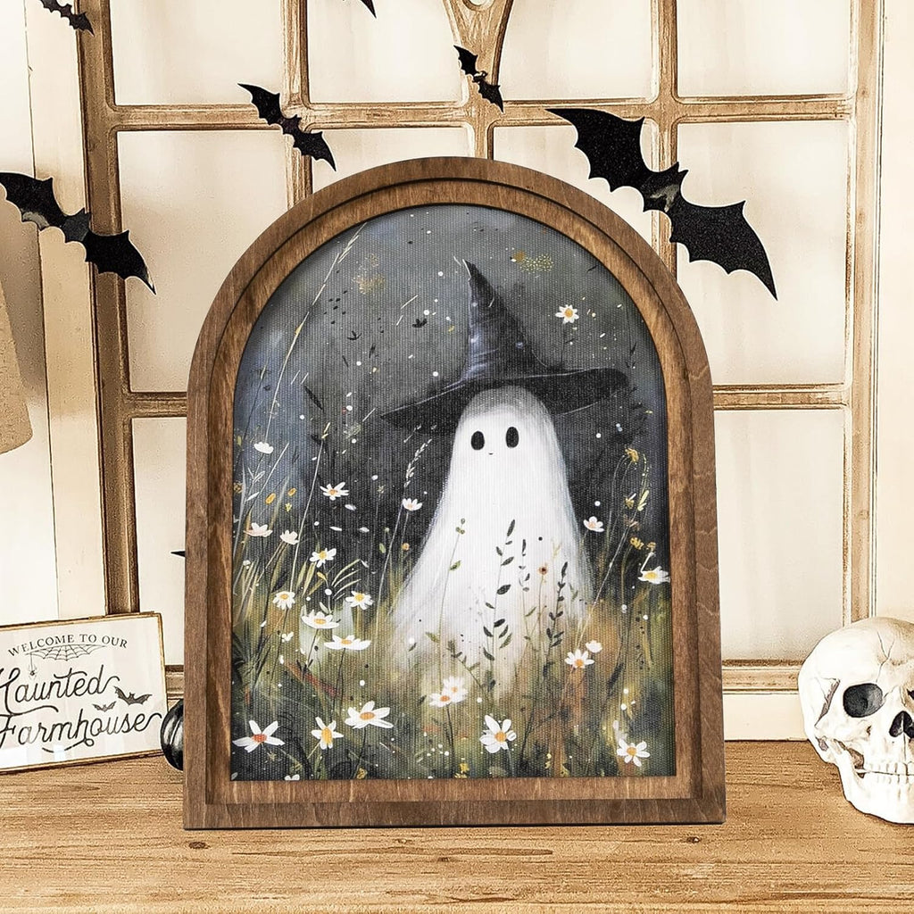 Halloween Wood Framed Arch Sign, Spooky Ghost Witch Halloween Decor