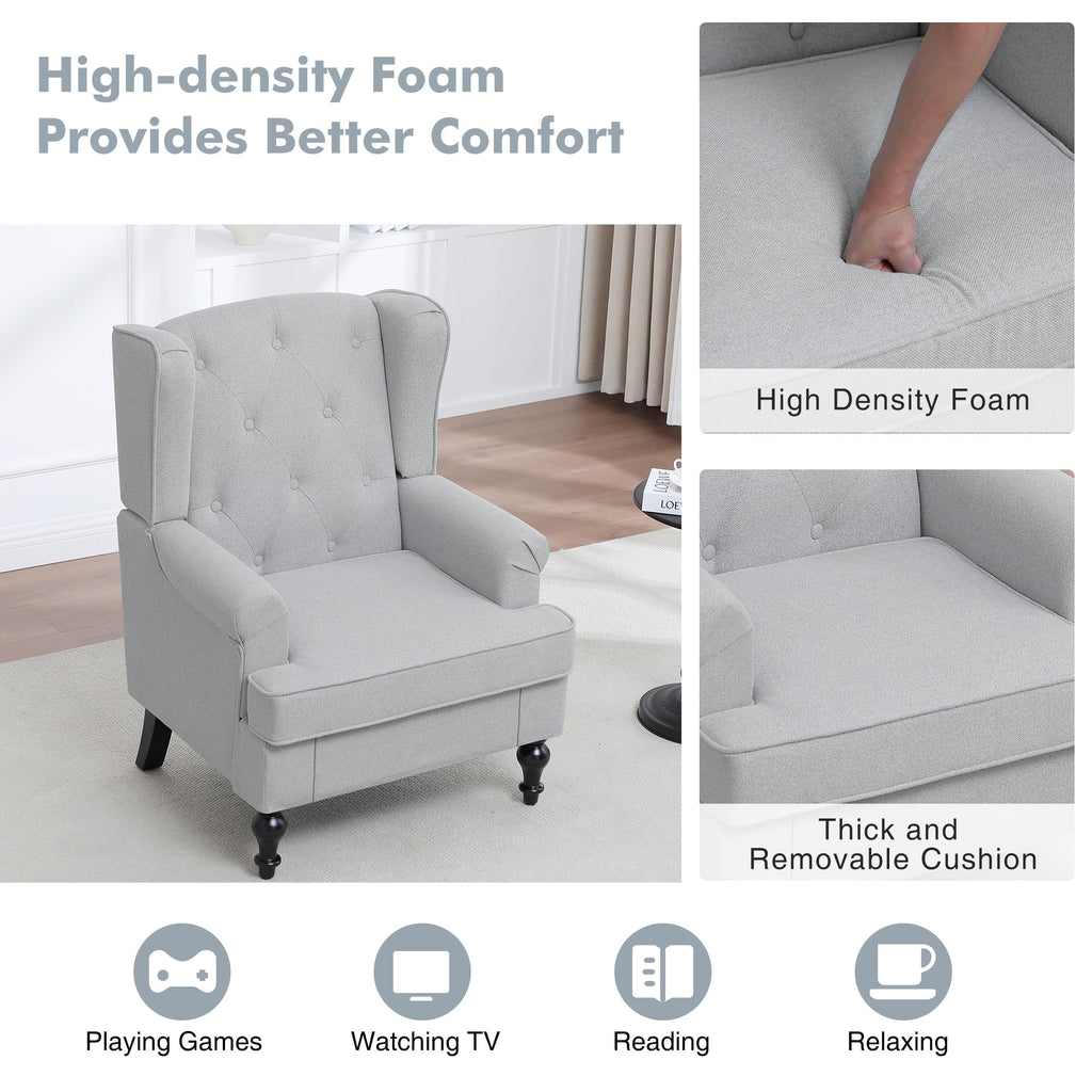 Accent Chair, Mid Century Modern Upholstered Armchair, Wingback Chair with Tufted High Back and Solid Legs, Comfy