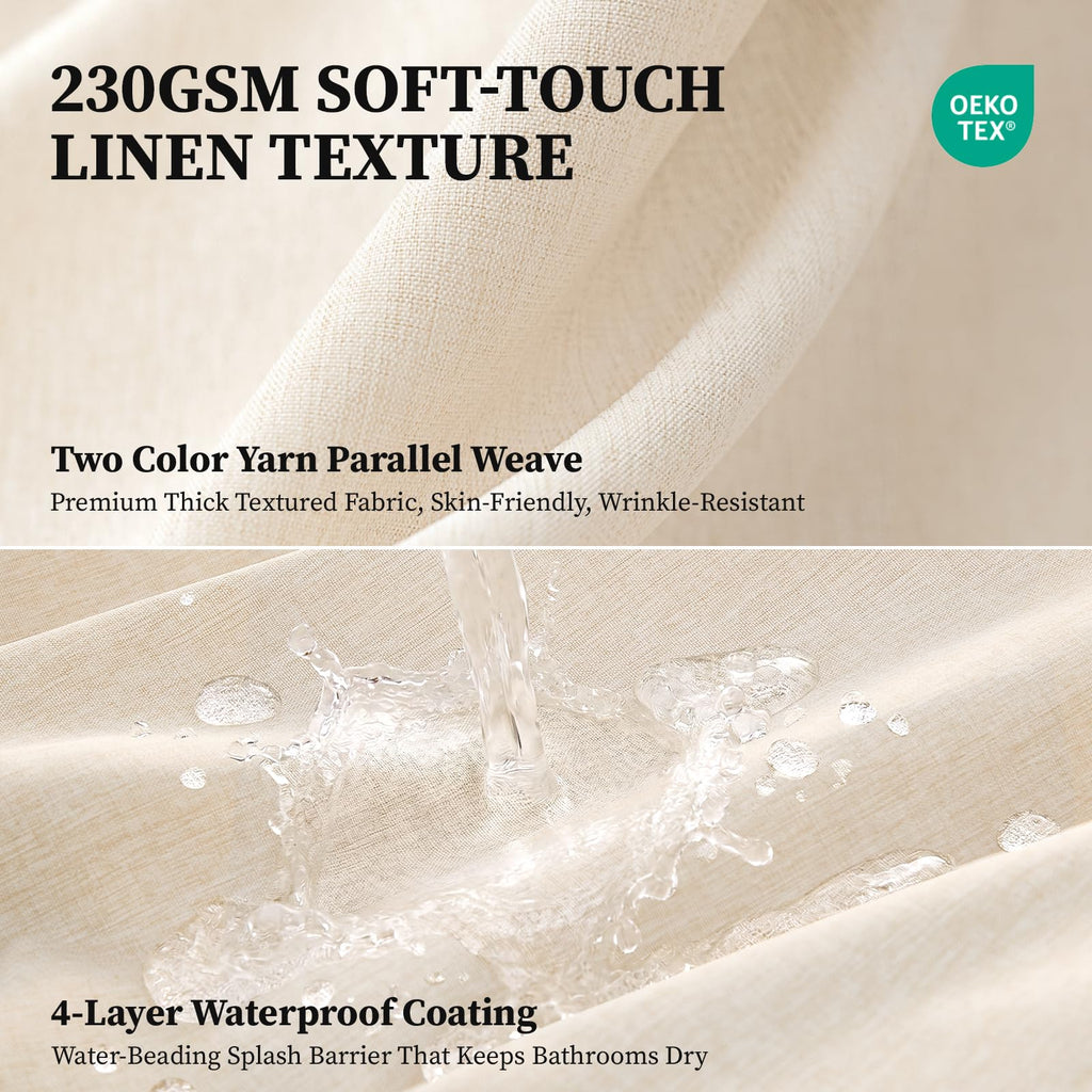 Extra Long Linen Textured Fabric Shower Curtain, 72x96, Beige/Cream
