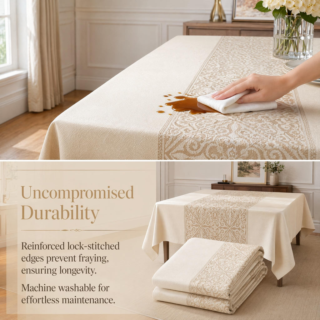 Rectangle Linen Tablecloth Luxury Totem Spillproof Cloth 55x134 Inch