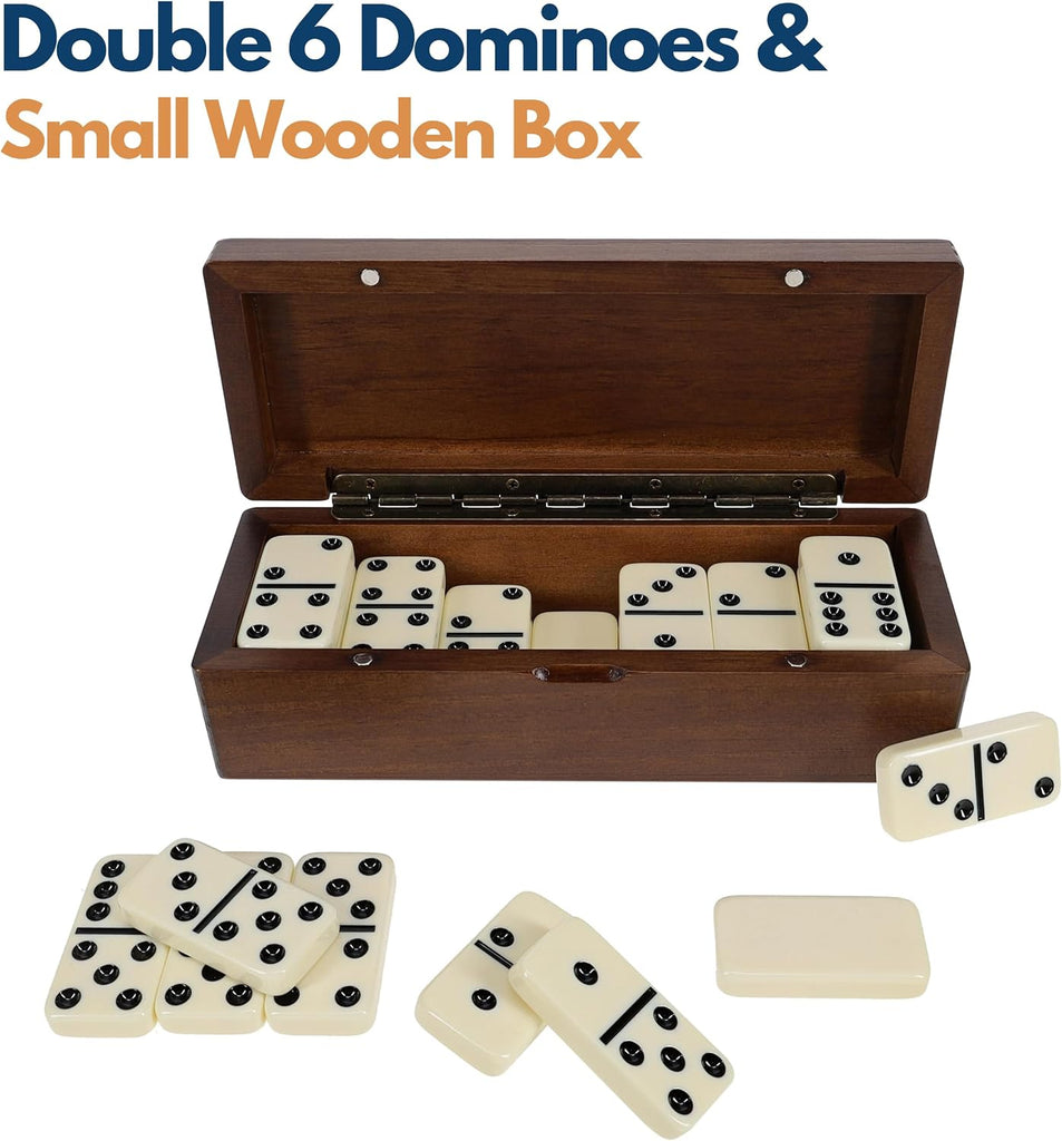 Double 6 Dominoes in Magnetic Wooden Travel Box, Dominoes Set for Adults, Ivory Color Double Six Domino, Classic